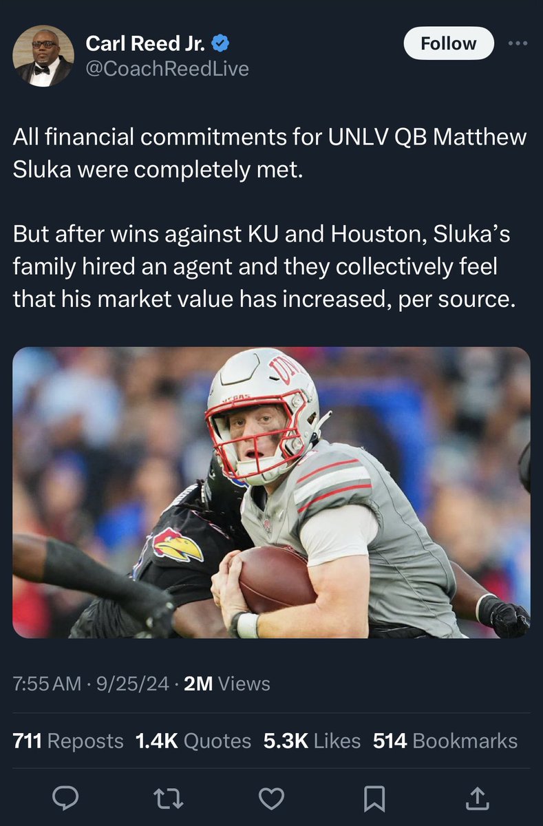 SamHerderFCS's tweet image. Conflicting reports about former Holy Cross QB Matthew Sluka and his decision to leave UNLV

Whichever one ends up being the truth, or even if the truth is somewhere in the middle, the whole situation sucks
