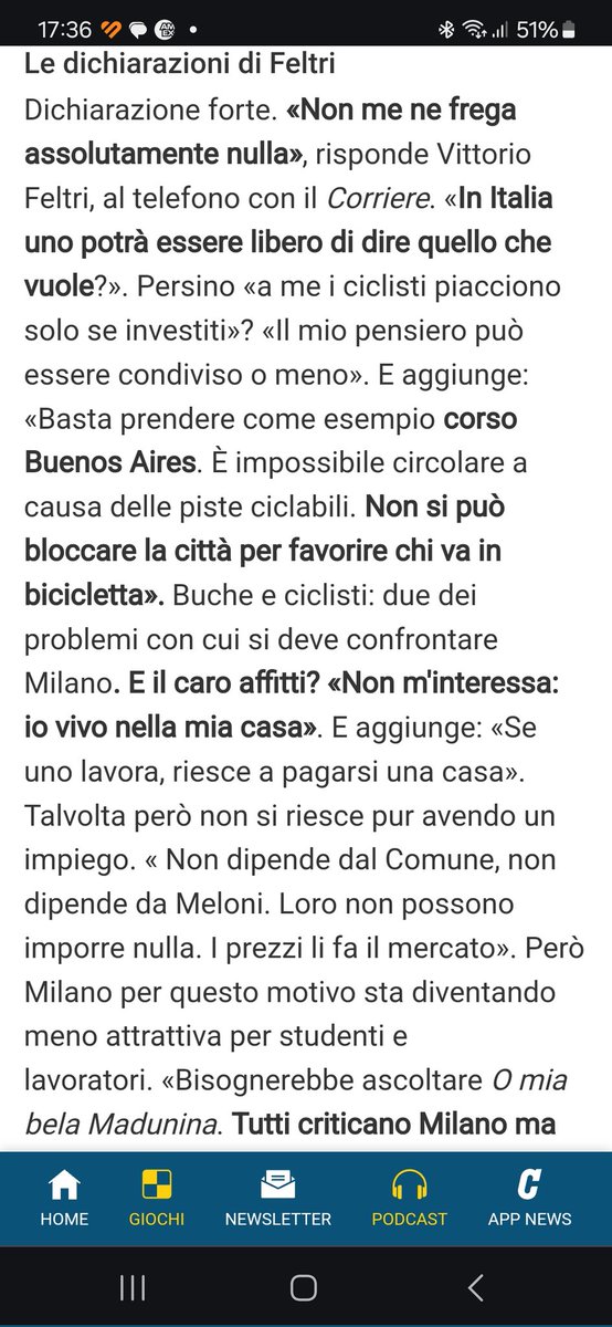 cyclingpro's tweet photo. Vero. In Italia chiunque è libero di dire pericolose idiozie del genere istigando alla violenza contro chi pedala come fa l'incontinente Vittorio Feltri https://t.co/aZW3DiTPzj