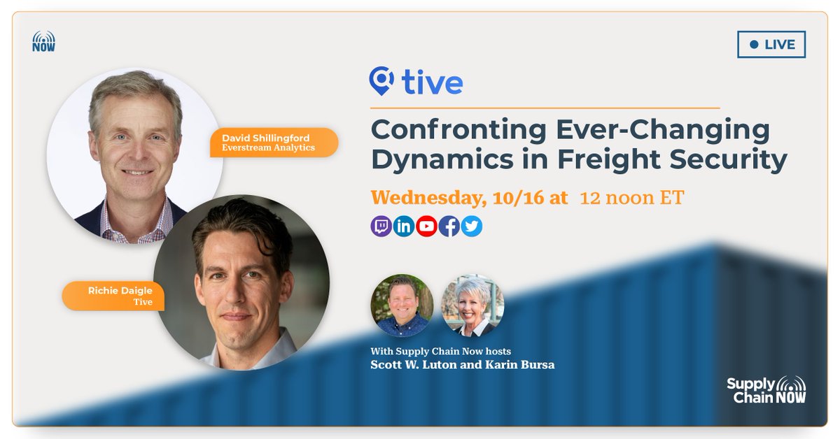 _supplychainnow's tweet photo. 🚨 You must join this livestream! 🔐 @ScottWLuton & Karin Bursa are hosting a key session with Richie Daigle from @tiveInc and David Shillingford from @EverstreamAI! 🚛 Discover essential strategies to enhance #freightsecurity and tackle #supplychain risks head-on.
Register today! 📅https://t.co/yqk4swN8JE
