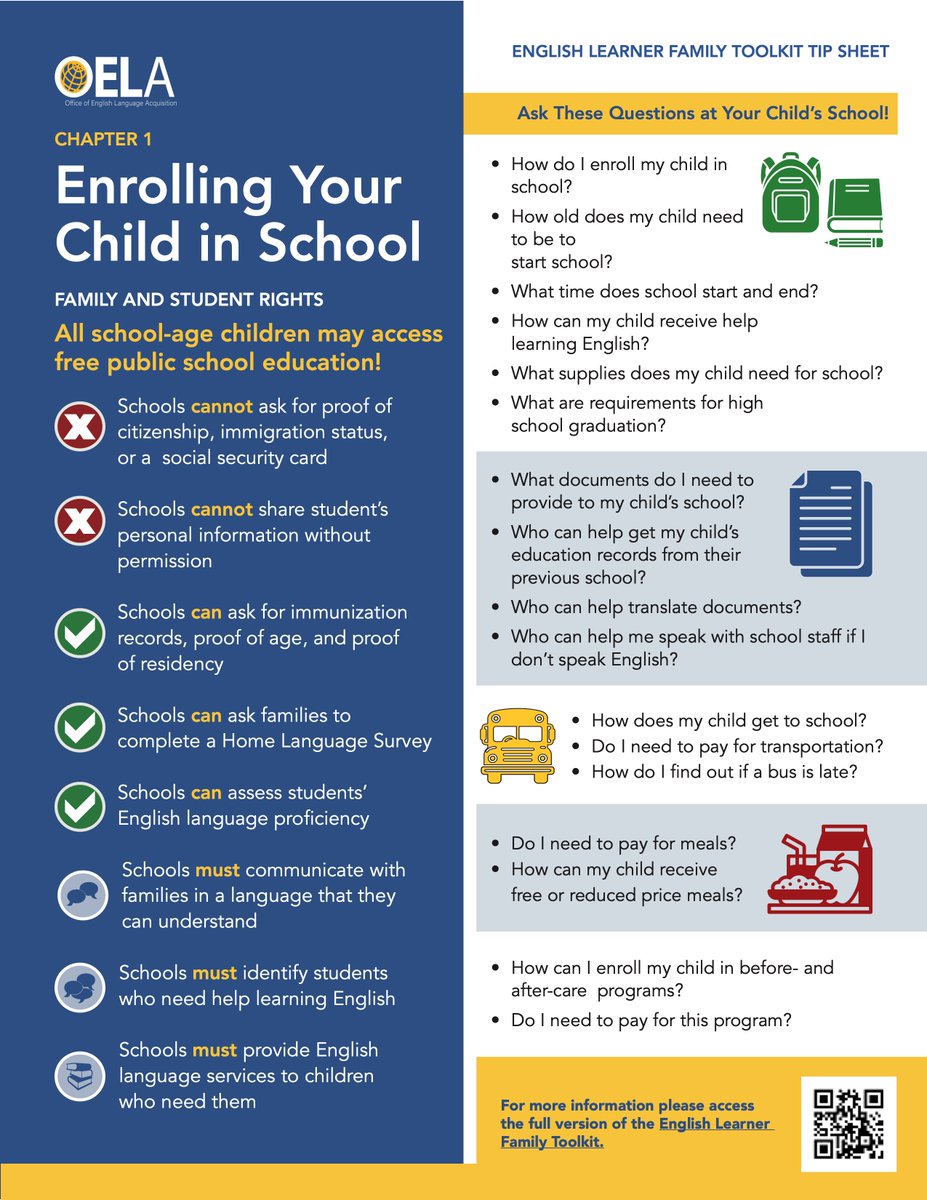 ppssf's tweet image. From OELA "Check out the EL Family Toolkit Tip Sheets in English and Spanish! These easy-to-follow sheets highlight key points from all six chapters, offering valuable support for ELs and their families.: #enrollment