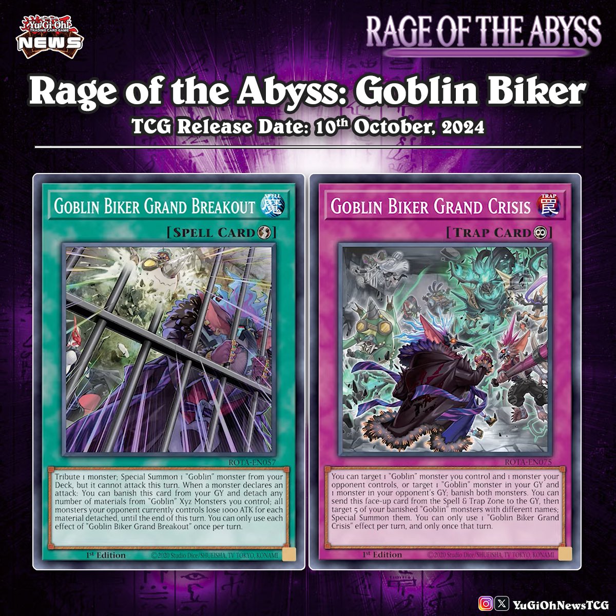 The new "Goblin Biker" cards from the  upcoming TCG set "Rage of the Abyss" has also been officially revealed.   # #YuGiOh #