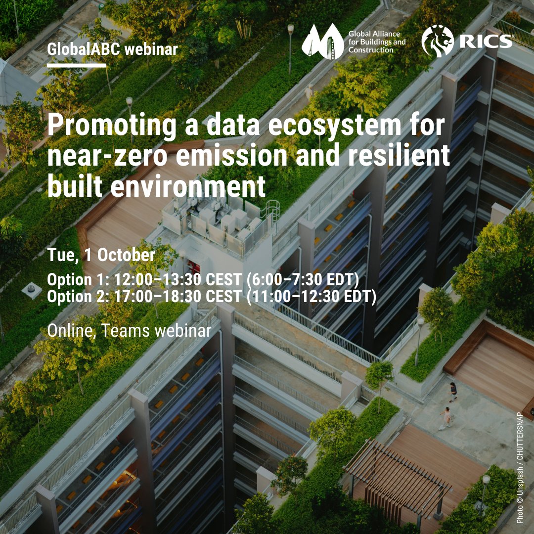 Join_GlobalABC's tweet photo. 📢 Join #GlobalABC &amp; @RICSnews for a webinar on the role of data in achieving a near-zero emission &amp; resilient built environment. Explore whole-life carbon assessments, data gaps &amp; collaboration for better data sharing. 🏗️🍃

📅 1 Oct 2024
🔗 Register now https://t.co/9s3yVkohqo https://t.co/UlxixF4fRr