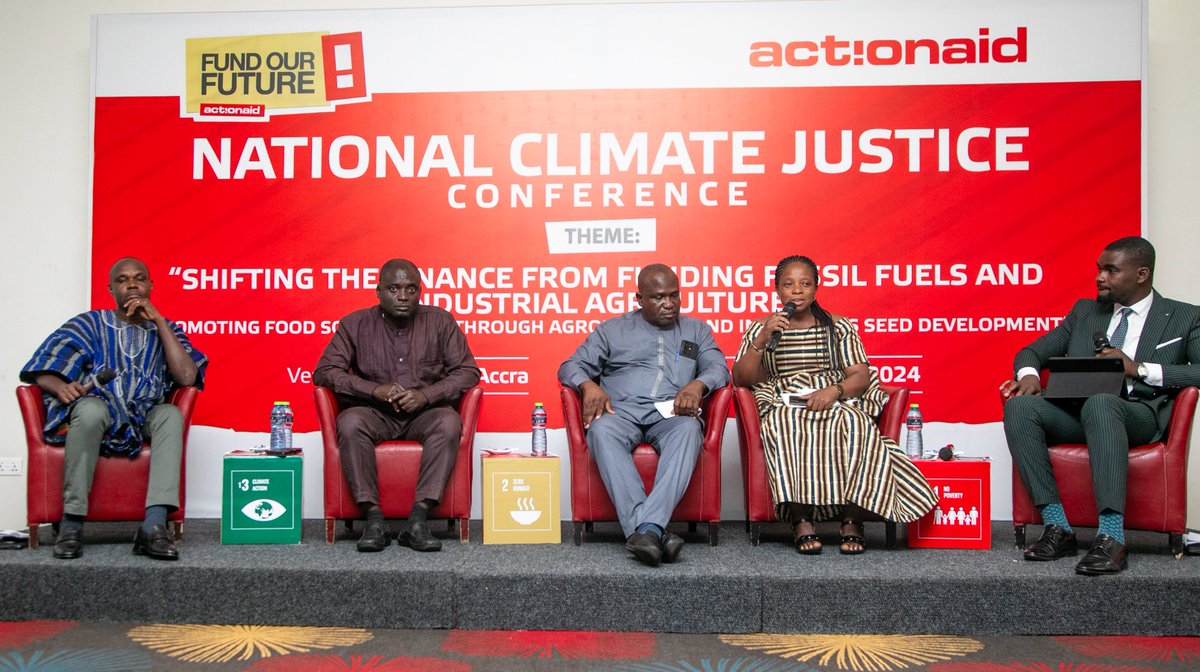 ActionAidGhana's tweet photo. #climatejusticeconference:  Plenary discussion :Promoting agroecology through indigenous seeds development as against GMOs with Dr. Kojo Gyasi Santo , Dr. Andrew Limantol, Dr. Andani Alhassan and Mad Rita.
#fundthefuture
#fixthefinance https://t.co/MnTKvwKPpF