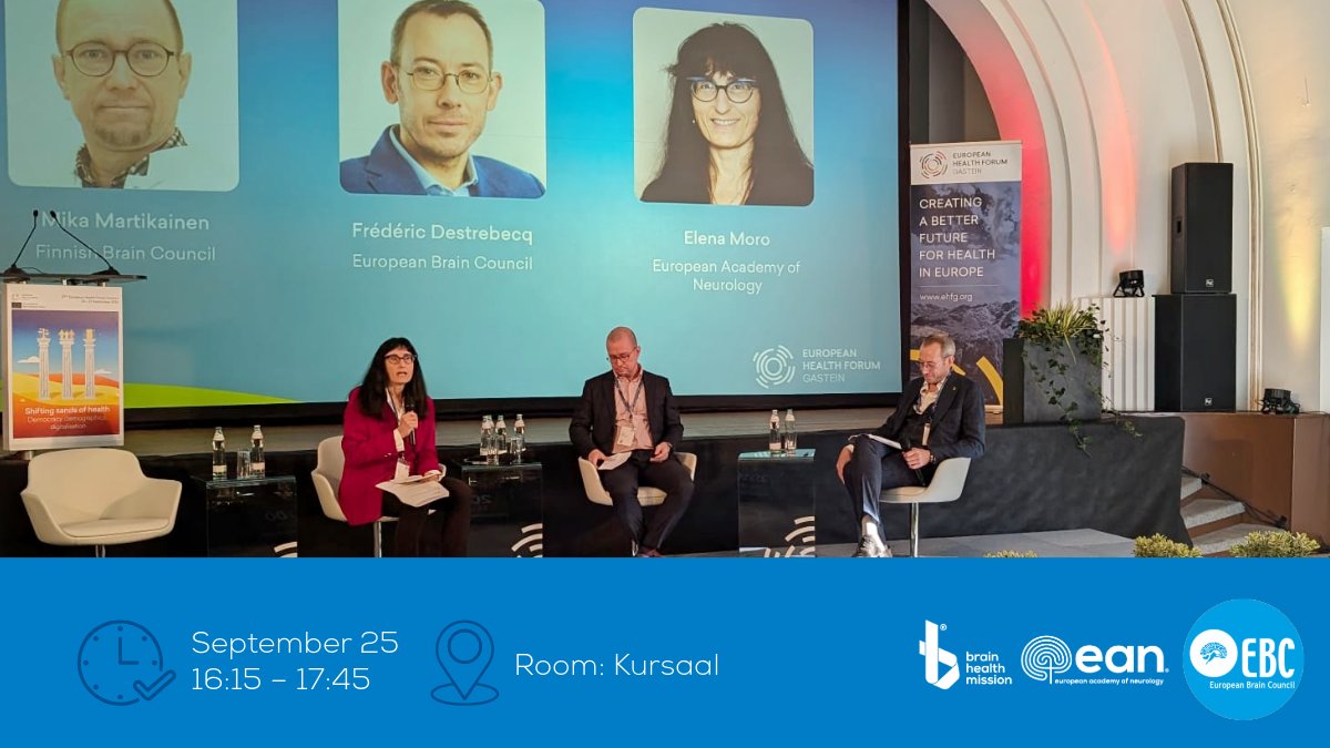 Our second panel discussion at the <a href="/GasteinForum/">GasteinForum</a>  addresses the policy frameworks and national strategies for #brainhealth!

We are in conversation with Elena Moro (EAN President), Frédéric Destrebecq (<a href="/EU_Brain/">European Brain Council</a>) and Mika Martikainen, (Finnish Brain Council).