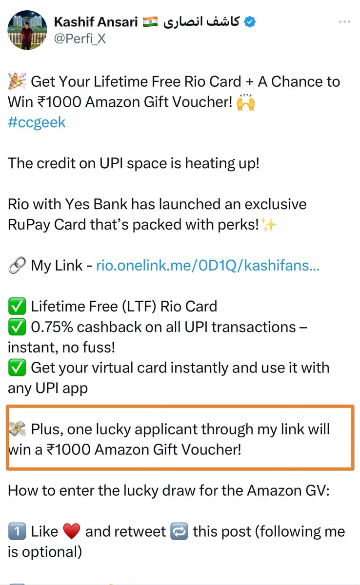 Influencers are snagging ₹200 for every card applied through their link.Our holier-than-thou chicha, who was all high and mighty against handing out Amazon vouchers, is now dishing out a ₹1000 GV to one lucky winner applying through his link. Starting to get the biz model now?