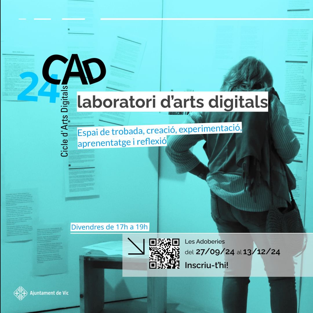 CCivicsVic's tweet photo. [Cicle d'Arts Digitals]
Primer itinerari de creació i reflexió.

👉Laboratori d'arts digitals a les Adoberies amb @jsoleradillon, @irma_marco_, @shookstudio,  Axolot i les Nits Digitals de Vic.

📅 Del 27/09 al 13/12.

Inscripcions obertes a https://t.co/7z7dby7icA https://t.co/bkxaXyjAD0