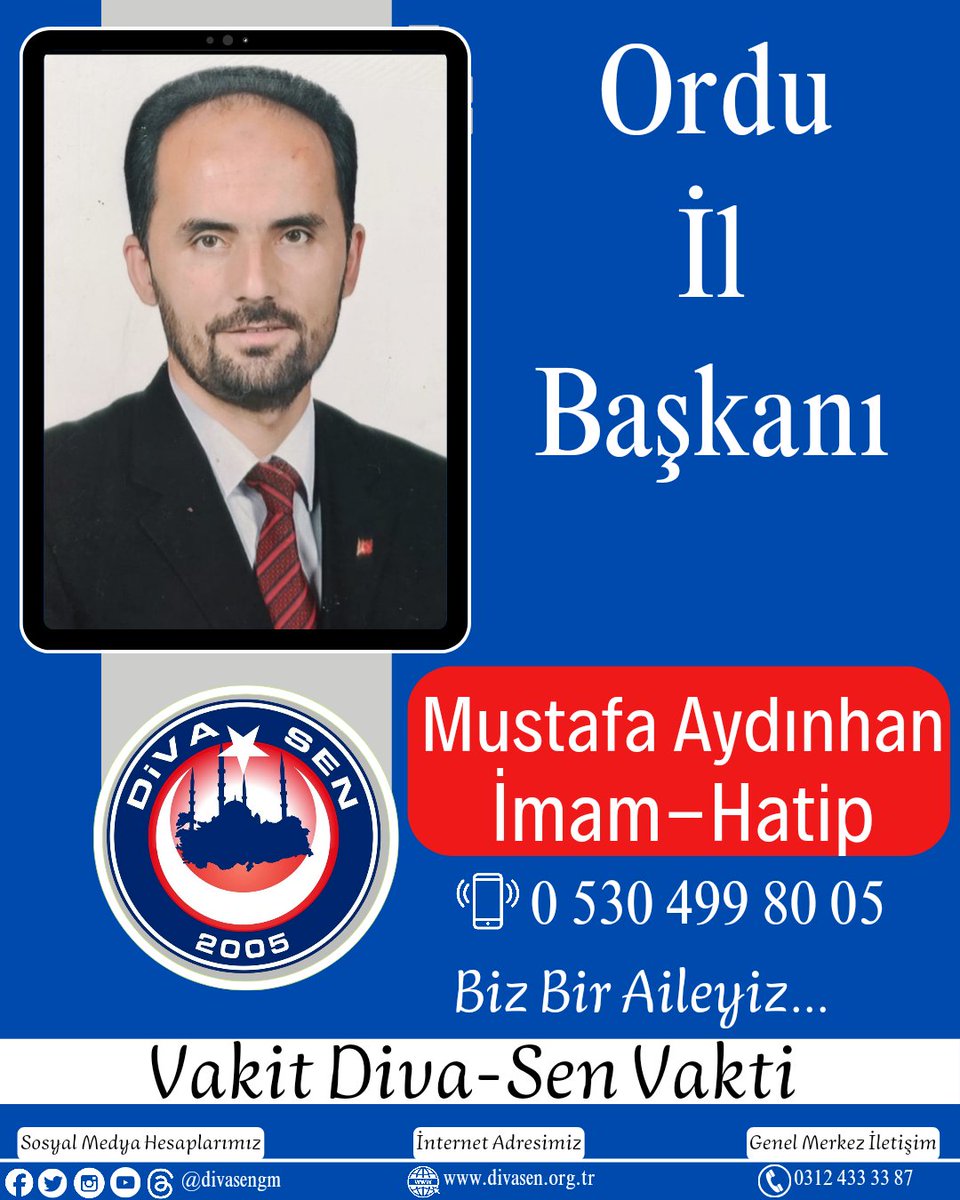 divasengm_'s tweet photo. 💠 Ordu İl Başkanlığımız Hayırlı Olsun 🇹🇷
📌 Ordu İl Başkanlığına Mehmet Aydınhan görevlendirilmiştir.
📌 Mehmet Aydınhan Başkanımıza Ordu İl Başkanlığı görevinde başarılar dileriz.
#BizBirAileyiz #MemurSendika #DiyanetSendika #VakitDivasenVakti #DivasenSendika #Divasen #DivasenOrdu