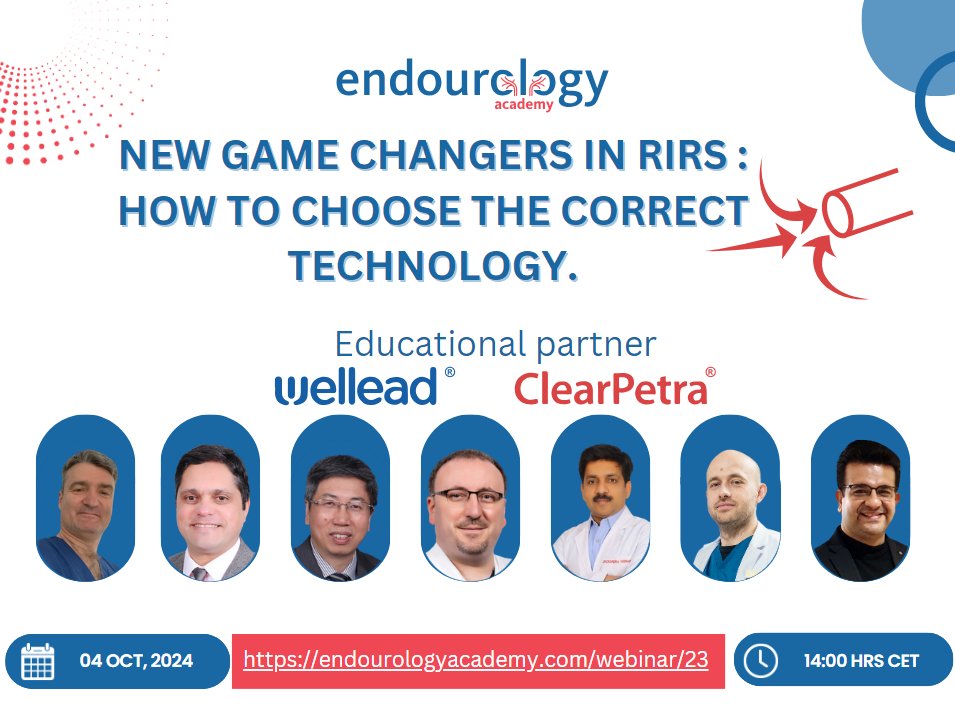Endourology Academy (@endouroacademy) on Twitter photo Endourology Academy Upcoming Webinar!
Join us on Oct 4, 2024 at 2 PM CET for "New Game Changers in RIRS: How to Choose the Correct Technology" supported by <a href="/ClearpetraL/">ClearPetra-Well Lead</a>
Registration: endourologyacademy.com/webinar/23 Endourology Academy Upcoming Webinar!
Join us on Oct 4, 2024 at 2 PM CET for "New Game Changers in RIRS: How to Choose the Correct Technology" supported by <a href="/ClearpetraL/">ClearPetra-Well Lead</a>
Registration: endourologyacademy.com/webinar/23