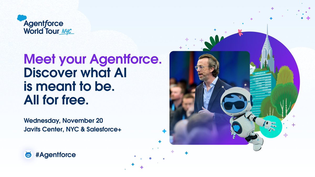 🚀 #Agentforce World Tour is coming to NYC!

Experience the groundbreaking AI innovation of Agentforce, hot on the heels of Dreamforce. Join 135+ sessions, 25+ demos, &amp; 10+ trainings to build customized Agents perfect for your business.

Register for free: sforce.co/3Nk0Gyx