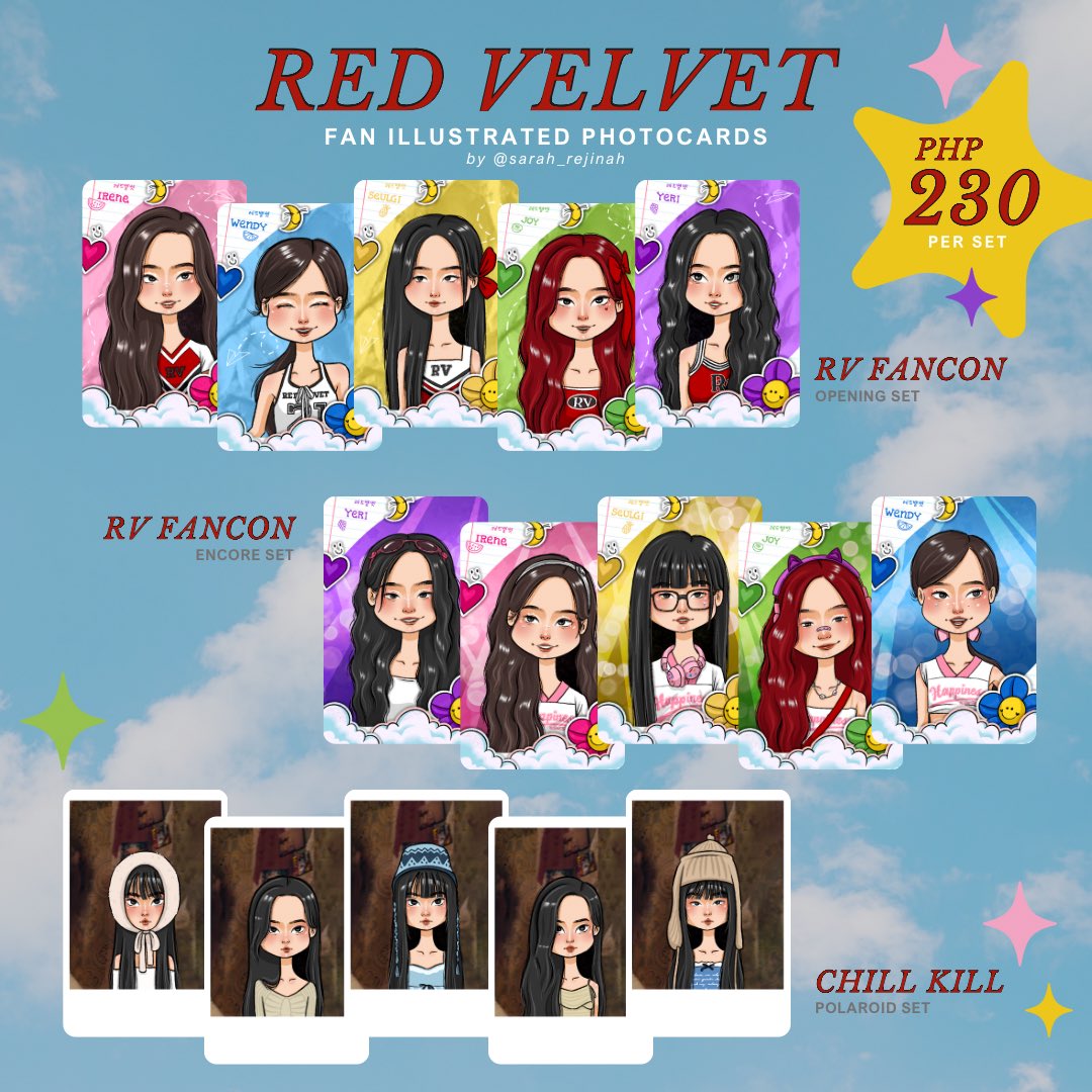 sarah_rejinah's tweet photo. WTS LFB PH

Red Velvet Fan Illustrated Photocards, Sticker Sets and Keyrings by @sarah_rejinah 

Pls reply if inch 
Order form and shipping details to follow
Pero mas maganda if mapush fan zone para less na sf

Like and RT 🫶 https://t.co/FXcnL5Ndp4