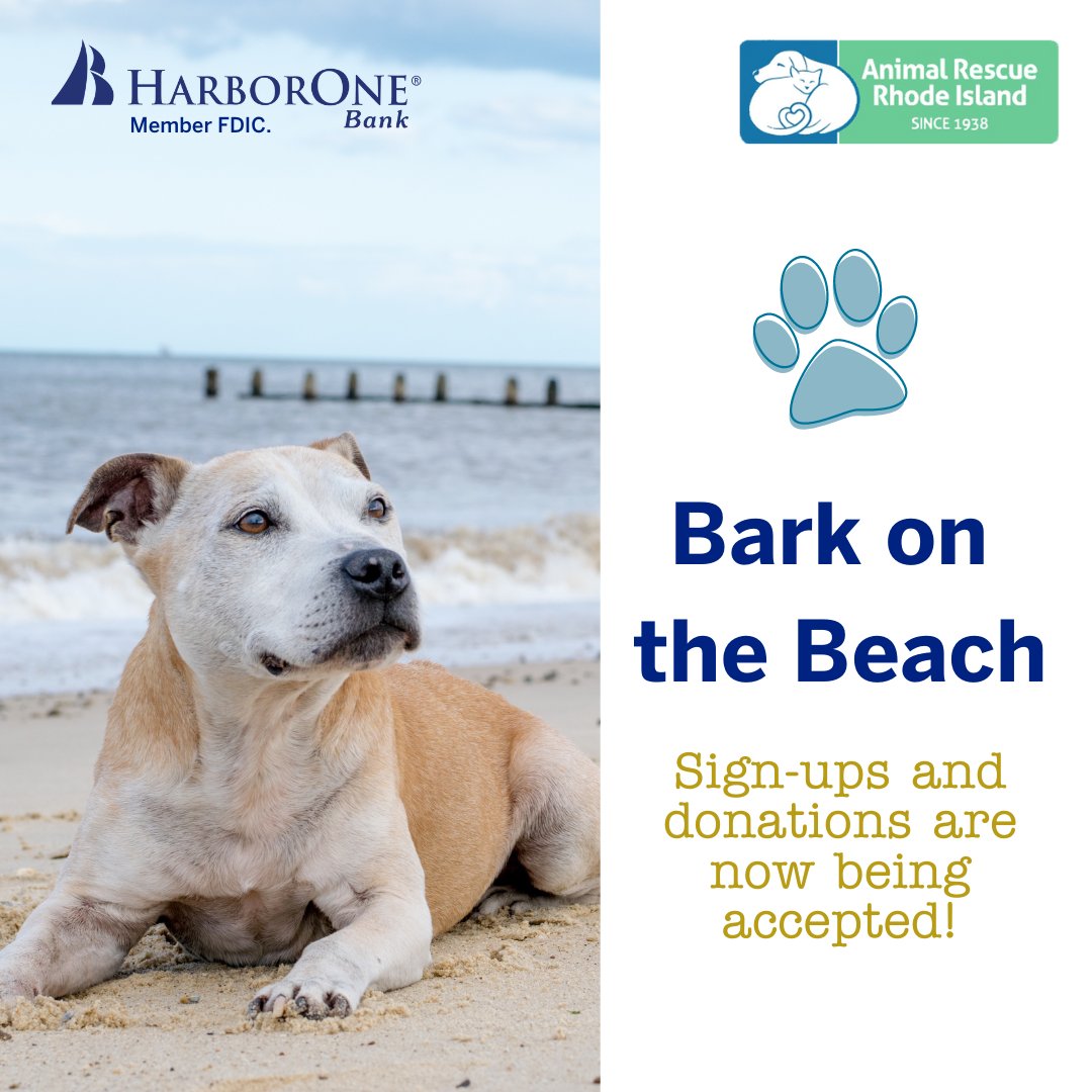 HarborOne is proud to sponsor this year's Bark on the Beach walk-a-thon! Join us for a fun-filled morning with your pup. Sign up at secure.qgiv.com/event/barkonth… or make a donation to ARRI from the wish list (animalrescueri.org/donate/wish-li…) at any Rhode Island banking center!

#HarborOneBank