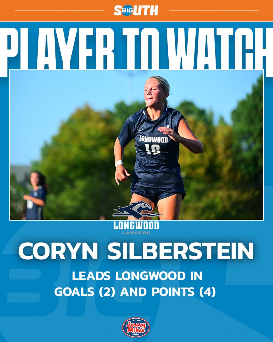 BigSouthSports's tweet photo. 𝗣𝗟𝗔𝗬𝗘𝗥𝗦 𝗧𝗢 𝗪𝗔𝗧𝗖𝗛 👀 heading into #BigSouthWSOC conference season!

▪️ Coryn Silberstein // @Longwood_WOSO 
▪️ Kelly Hall // @BlueHoseWSOC 
▪️ Paige Olson // @RadfordWSOC

(@jerseymikes) https://t.co/GYpY25jw74
