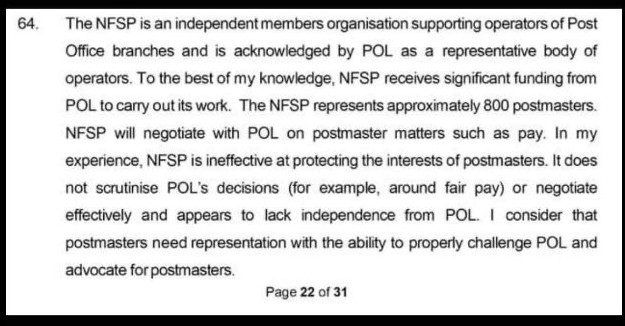 #PostOfficeScandal #PostOfficeInquiry #StateCoverUp #NFSP 
POL Board Member Elliot Jacobs states that in his experience @NFSP are ineffective at protecting the interests of Postmasters. Calum Greenhow should be asked tomorrow what it is @NFSP actually does for the GFA💷 it