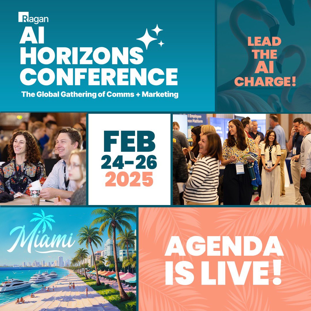 PR Daily (@prdaily) on Twitter photo Welcome to Miami 🌴 We’re heading to South Beach for our first ever AI Horizons Conference this February. The agenda is now OUT! Cruise on over to see what’s in store and secure your pass.  link.ragan.com/4gDF8dq Welcome to Miami 🌴 We’re heading to South Beach for our first ever AI Horizons Conference this February. The agenda is now OUT! Cruise on over to see what’s in store and secure your pass.  link.ragan.com/4gDF8dq