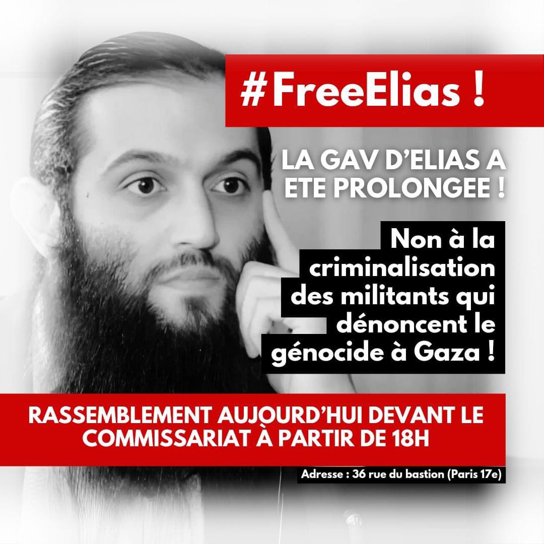 PartiIndigenes's tweet photo. 🚨LA GARDE À VUE DE ELIAS D’IMZALENE A ÉTÉ PROLONGÉE🚨 

Rassemblement aujourd’hui devant le commissariat pour lui manifester notre soutien plein et entier ! #FreeElias #SoutienElias

📍Direction de la Police Judiciaire, BRDP 36 Rue du Bastion, 75017 Paris
🕘18H https://t.co/2VQNXdMhOL