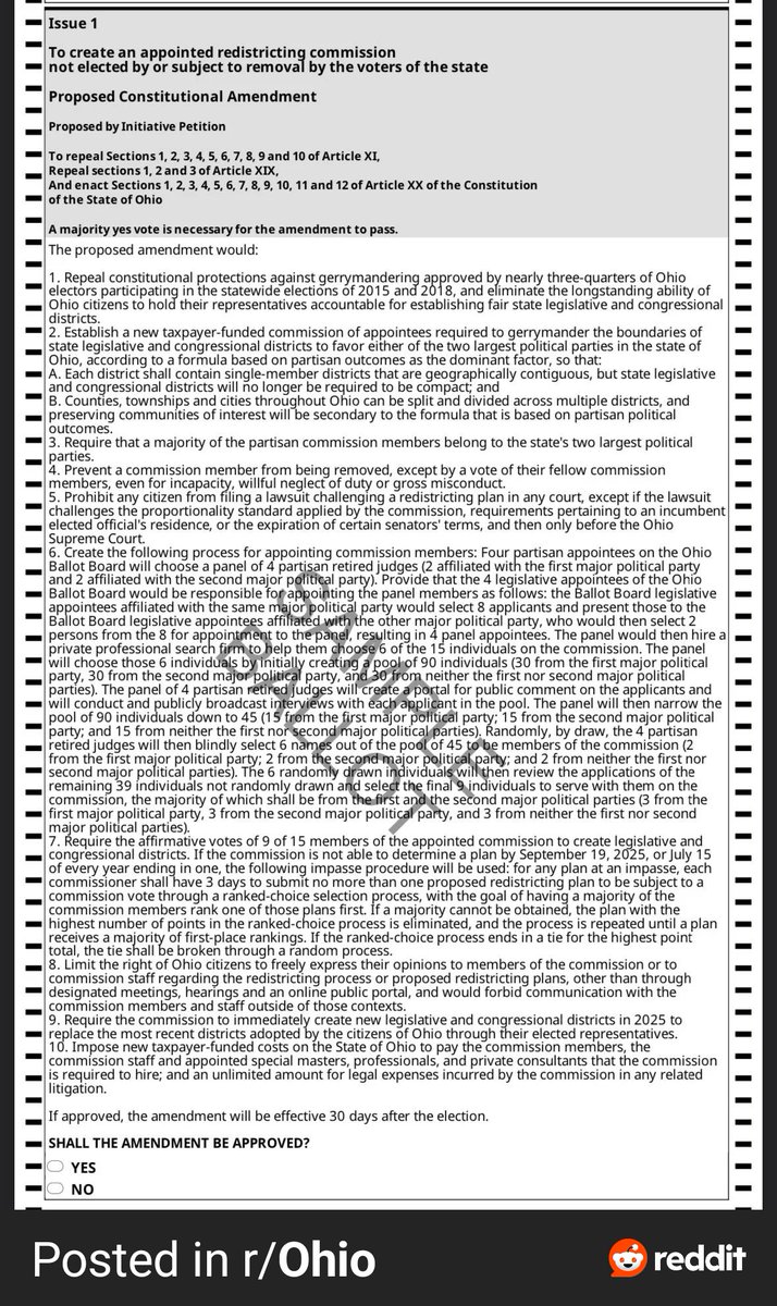 the3rd_boris's tweet photo. Ohio: please vote YES on issue 1 in November! Gerrymandering in Ohio is out of control, and the text on the ballot (sample ballot below) is some of the craziest, most misleading language I've ever seen. Ohio Republicans are trying to trick you to stay in power, don't let them! https://t.co/MmdAqmwhBk