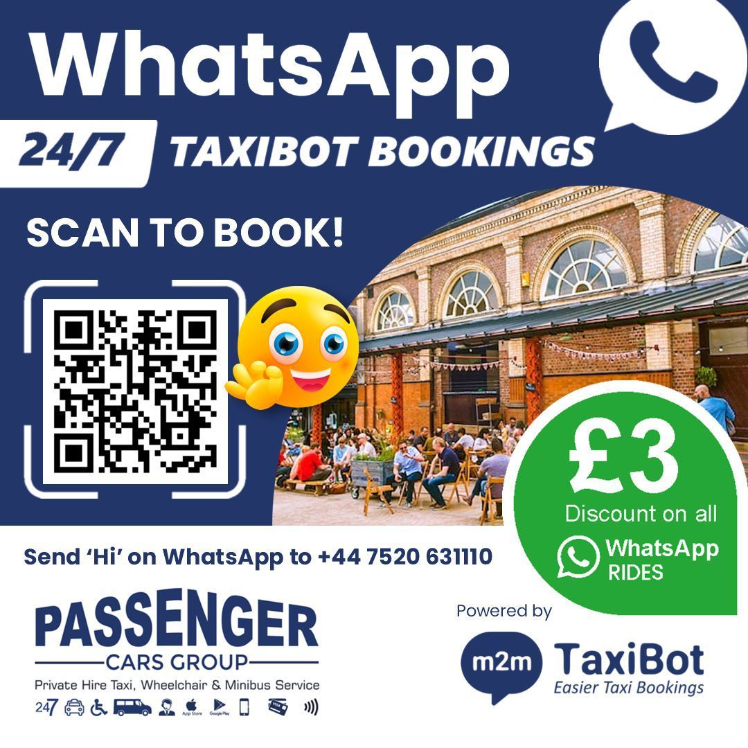 Book a Taxi using  Passenger Cars WhatsApp TaxiBot and get £3.00 off every ride 🚕

Its so easy! buff.ly/3JBNfrC

Save as Passenger Cars TaxiBot and just say Hi 🙌🙌

You can book a journey, get a quote or manage an existing booking without the need to speak to an agent