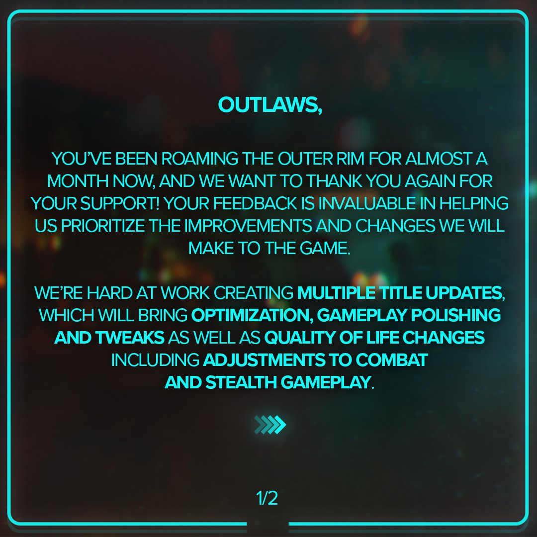 StarWarsOutlaws's tweet image. A message from our team to you.