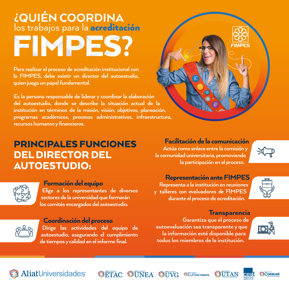 🔍 ¿Sabes quién coordina los trabajos de acreditación de FIMPES? 📚 Descubre todo en nuestra infografía y conoce más sobre el proceso que fortalece la calidad educativa. 👇 #AliatUniversidades #ExcelenciaEducativa #FIMPES