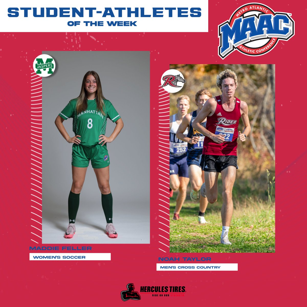 #MAACSports (@maacsports) on Twitter photo Congrats to this week's <a href="/HerculesTires/">Hercules Tires</a> MAAC Student-Athletes of the Week!
Noah Taylor, <a href="/RiderXCTF/">Rider Track & Field/Cross Country</a>
Maddie Feller, <a href="/JaspersWSOC/">Manhattan W. Soccer</a>
📰 : bit.ly/4eh2nsj
#MAACSports Congrats to this week's <a href="/HerculesTires/">Hercules Tires</a> MAAC Student-Athletes of the Week!
Noah Taylor, <a href="/RiderXCTF/">Rider Track & Field/Cross Country</a>
Maddie Feller, <a href="/JaspersWSOC/">Manhattan W. Soccer</a>
📰 : bit.ly/4eh2nsj
#MAACSports
