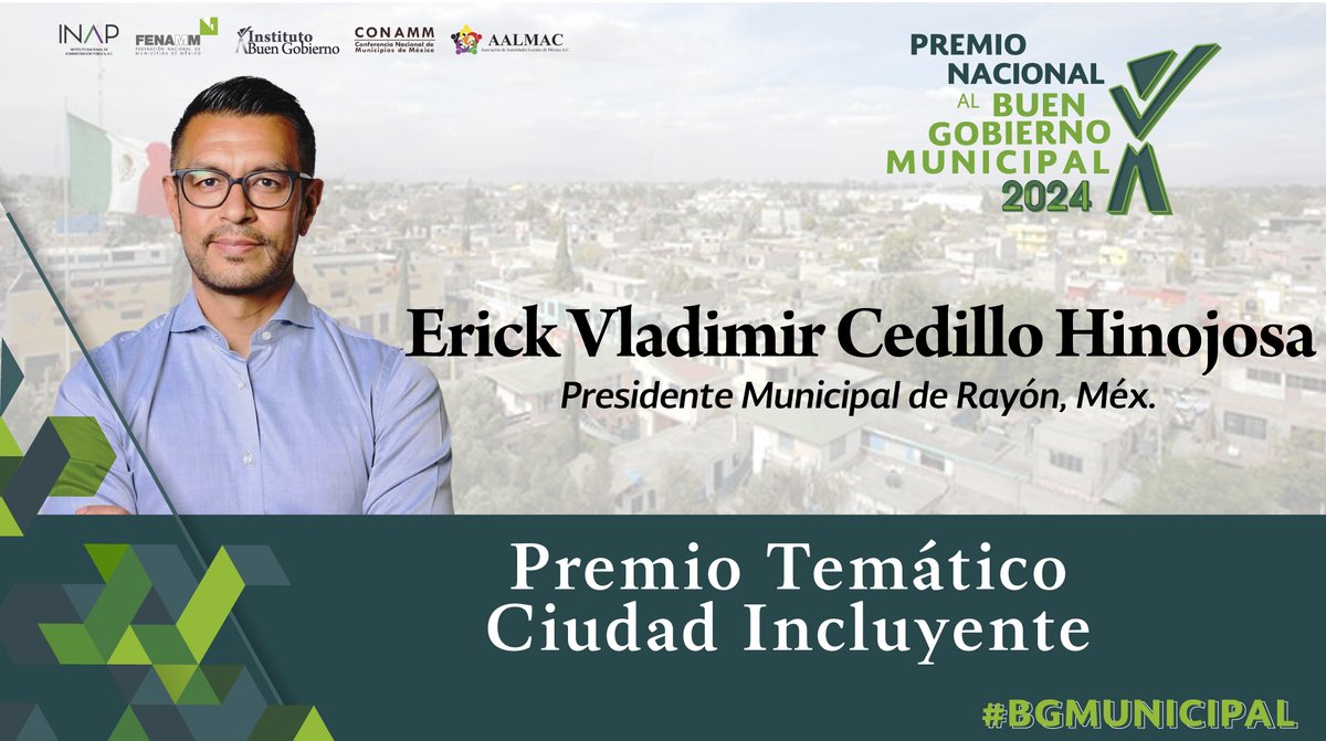 Alcalde de Rayón, Edomex, <a href="/ErickCedillo_Mx/">Erick Cedillo</a>, recibe el Premio Nacional Temático sobre <Ciudad Incluyente>

Se reconoce su exitosa estrategia municipal de rescate a espacios públicos, donde destacó su Proyecto <Revive tu Espacio>

¡Felicidades Alcalde!