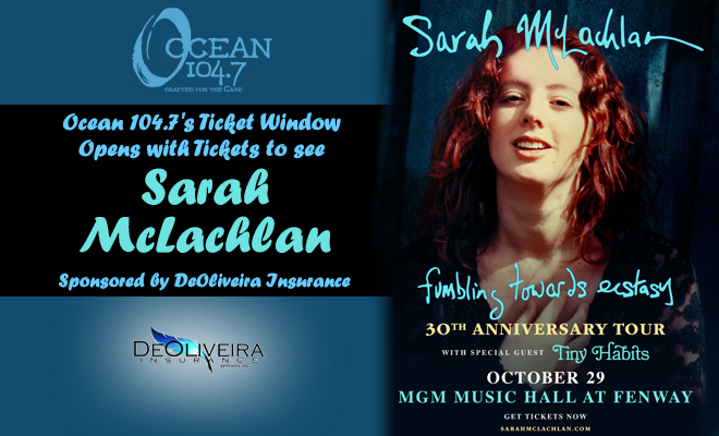 Listen to Ocean Mornings with John Willis everyday this week to for you chance to win a pair of tickets to see #SarahMcLachlan on Tuesday, October 29th at the MGM Music Hall at #Fenway 
ocean1047.com/ocean-104-7s-t…