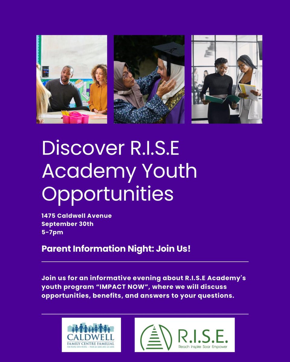 Join us for a special Parent Information Night to learn about our new youth program, IMPACT NOW!
This is your chance to explore all the exciting opportunities we offer, ask questions, and see how we can help your child thrive.

#RISEAcademy #ImpactNow #CaldwellCommunity