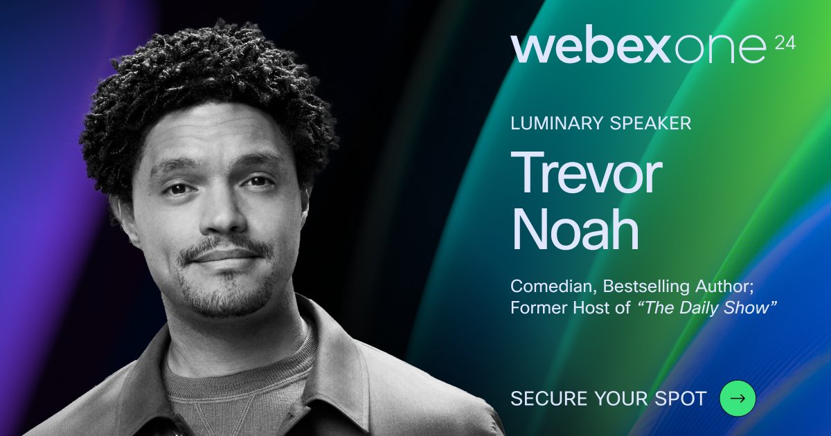You know him as a comedian, best-selling author, and former host of the Emmy®️ Award-winning “The Daily Show” on Comedy Central. Soon he’ll be joining us on stage, live at #WebexOne!

Trevor Noah will discuss AI’s role in global issues, addressing the effect it’s having on public