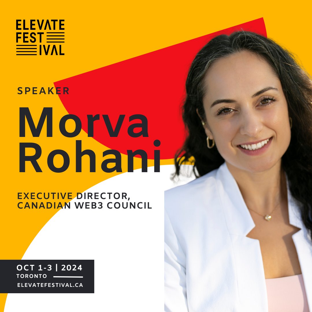 Canadian Web3 Council (@web3canada) on Twitter photo Our Executive Director, <a href="/MorvaRohani/">Morva Rohani</a>, will be speaking at this year's Elevate Festival!
๐ Toronto, ON
๐ October 1-3, 2024
Elevate Festival is Canadaโs most influential tech and innovation event built for global startups, investors, and the tech ecosystem.
#ElevateFest2024 Our Executive Director, <a href="/MorvaRohani/">Morva Rohani</a>, will be speaking at this year's Elevate Festival!
๐ Toronto, ON
๐ October 1-3, 2024
Elevate Festival is Canadaโs most influential tech and innovation event built for global startups, investors, and the tech ecosystem.
#ElevateFest2024