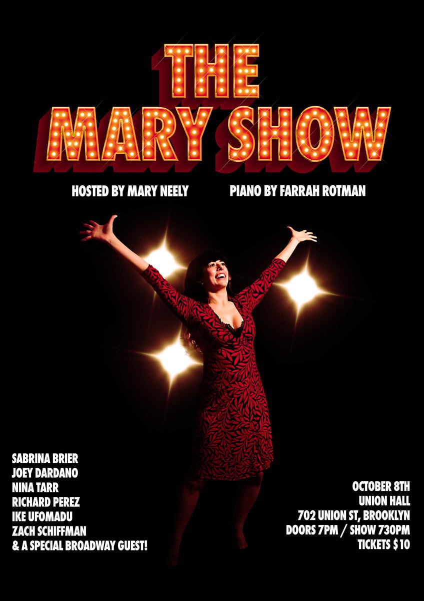 Mary Neely (@mneelzy) on Twitter photo the next MARY SHOW is less than two weeks away! come to my theater-themed variety show on Tuesday Oct 8th at <a href="/UnionHallNY/">Union Hall</a>
amazing line up with an amazing secret singer (who I'll announce next week)
TICKETS: eventbrite.com/e/the-mary-sho⦠the next MARY SHOW is less than two weeks away! come to my theater-themed variety show on Tuesday Oct 8th at <a href="/UnionHallNY/">Union Hall</a>
amazing line up with an amazing secret singer (who I'll announce next week)
TICKETS: eventbrite.com/e/the-mary-shoβ¦