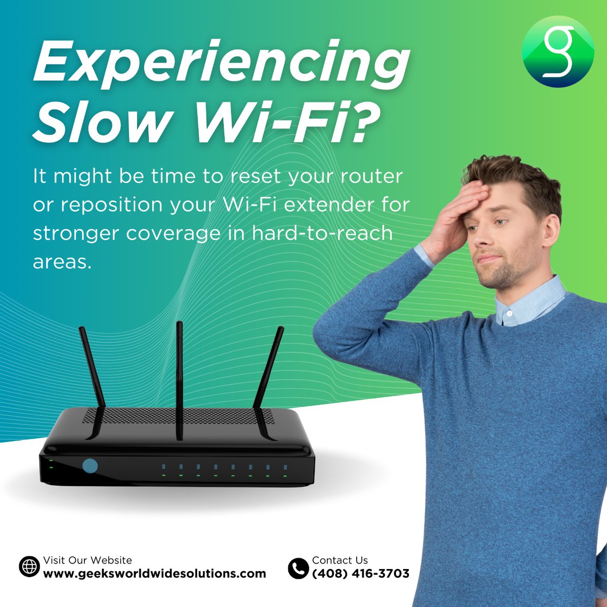geek__solutions's tweet image. Struggling with slow Wi-Fi?  It might be time to reset your router or move your Wi-Fi extender to get that full signal in every corner!
 Boost your connection today!
#WiFiSolutions #TechSupport #BetterConnection #GeeksWorldwide #InternetIssues #WiFiExtender #TechHelp