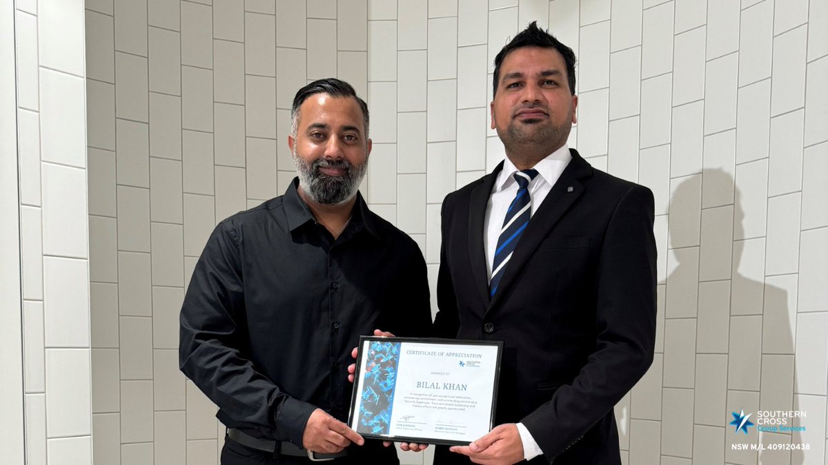 SCGroupTM's tweet photo. Thrilled to celebrate Bilal Khan, one of our exceptional #guards, recognized by our National #SecurityManager for outstanding customer service! 👏 Bilal consistently goes above &amp; beyond, embodying SCG's commitment to excellence. Congrats on the well-deserved award! 🏅🌟 #TeamSCG https://t.co/MSPbIxPuEc