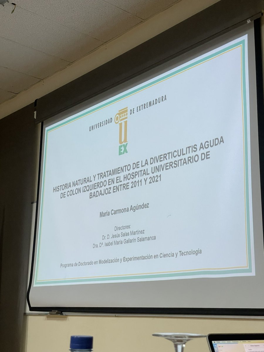 Luis Sánchez-Guillén (@luissanchezglln) on Twitter photo Diverticulitis aguda en H. Universitario de Badajoz
Genial tesis doctoral <a href="/Karmonita/">María Carmona</a>. Análisis de factores de riesgo, curso y protocolos de tratamiento.
Orgullo formar parte del Tribunal y que se haga investigación de calidad en mi tierra
<a href="/Junta_Ex/">Junta de Extremadura</a> <a href="/saludEXT/">Salud y Servicios Sociales</a> <a href="/AECP_FAECP/">AECP</a> Diverticulitis aguda en H. Universitario de Badajoz
Genial tesis doctoral <a href="/Karmonita/">María Carmona</a>. Análisis de factores de riesgo, curso y protocolos de tratamiento.
Orgullo formar parte del Tribunal y que se haga investigación de calidad en mi tierra
<a href="/Junta_Ex/">Junta de Extremadura</a> <a href="/saludEXT/">Salud y Servicios Sociales</a> <a href="/AECP_FAECP/">AECP</a>