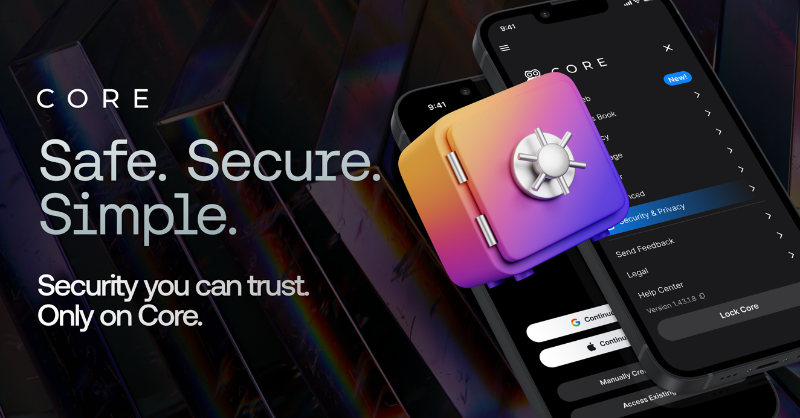 coreapp's tweet photo. Store your digital assets safely. That means storing them on Core. You hold the only key.

Integrated security features and 24 hour customer assistance are just some of the security benefits you can enjoy on Core.