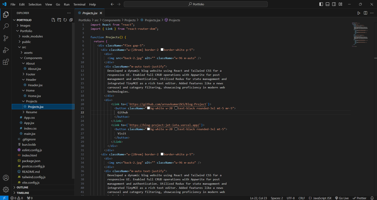 Arnav_2k5's tweet image. Completed building the header, about, and project sections of my portfolio and connected them with #ReactRouterDOM! Loving how it's all coming together with #ReactJS and #TailwindCSS. 🚀💻 #webdevelopment #frontenddev #javascript #portfolio