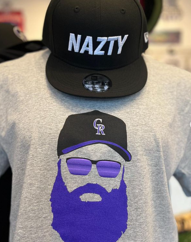RoxDugoutStores's tweet photo. 😥It's happening, Chuck Nazty is leaving us. We are eternally grateful for all he's done & we will miss him dearly.
Show your gratitude to the man, the player, the beard & sunglasses. It's NAZTY time @CoorsField
#chucknazty #nazty #retail #hats #tshirts #caps https://t.co/lIrpAIh4m9