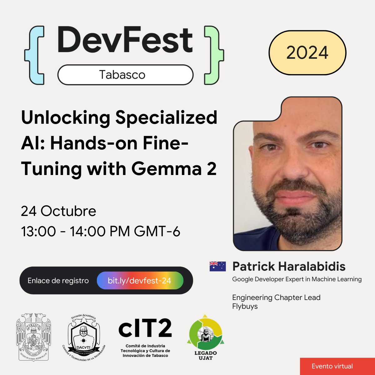 GDG Villahermosa (@gdgvhsa) on Twitter photo Les presentamos al speaker 🙌🏼
Ponente: Patrick Haralabidis <a href="/PatHaralabidis/">Patrick Haralabidis</a>
País: Australia 🇦🇺
Su conferencia es: Unlocking Specialized AI: Hands-on Fine- Tuning with Gemma 2
🚀Registro abierto 👉🏼 bit.ly/devfest-24
#devfest2024 #devfestabasco #gdgvillahermosa Les presentamos al speaker 🙌🏼
Ponente: Patrick Haralabidis <a href="/PatHaralabidis/">Patrick Haralabidis</a>
País: Australia 🇦🇺
Su conferencia es: Unlocking Specialized AI: Hands-on Fine- Tuning with Gemma 2
🚀Registro abierto 👉🏼 bit.ly/devfest-24
#devfest2024 #devfestabasco #gdgvillahermosa