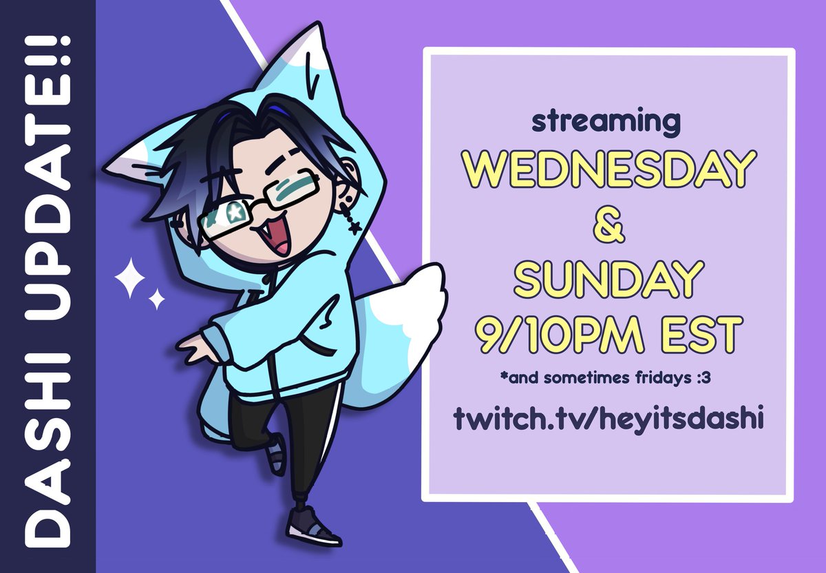 howdy, I'm back doin my silly little streams! new schedule, worse dashi!  ;3 I'll be streaming tonight— been wanting to try the demo for tailside, then I'll go back to danganronpa if there's some time. c ya tonight trickstars! 🦊💫 

#VtuberEN #vtuber