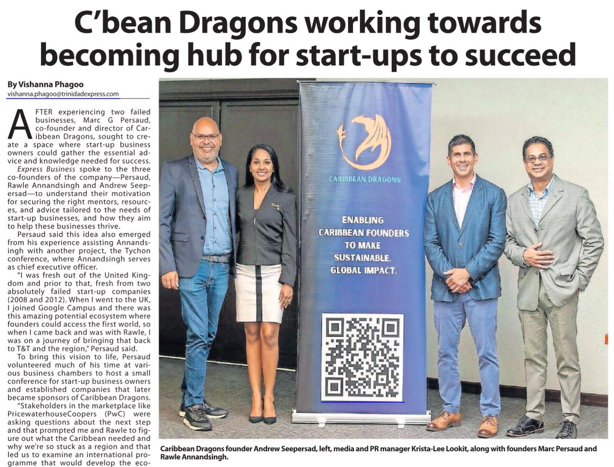 CaribDragons's tweet photo. ๐ @CaribDragons continues to make headlines in todayโs @expressupdates.
๐ Read the full article here:
https://t.co/CYZYjXUnxp
๐ซถ PR & Media Management by Krista-Lee Lookit, That Lookit Brand.
#IgnitingEntrepreneurship #Startups #Founders #EcosystemBuilders https://t.co/cF9b4NUwZa