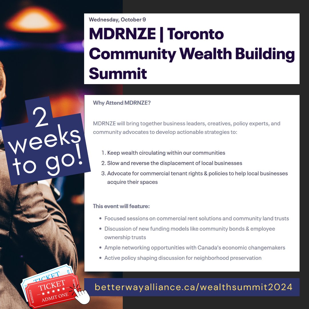 We're 2 weeks away from the future.

Join the <a href="/BetterWayCAN/">Better Way Alliance</a> &amp; @KMCLandTrust as we unveil an economic vision for Toronto's neighbourhoods that's built people-first.

Hear from <a href="/chloebrown4TO/">Chloe Brown</a>, <a href="/AnyikaMark/">Anyika Mark</a> &amp; <a href="/RideHovr/">RideHovr</a>'s Harrison Amit.

Tickets: eventbrite.ca/e/mdrnze-toron…