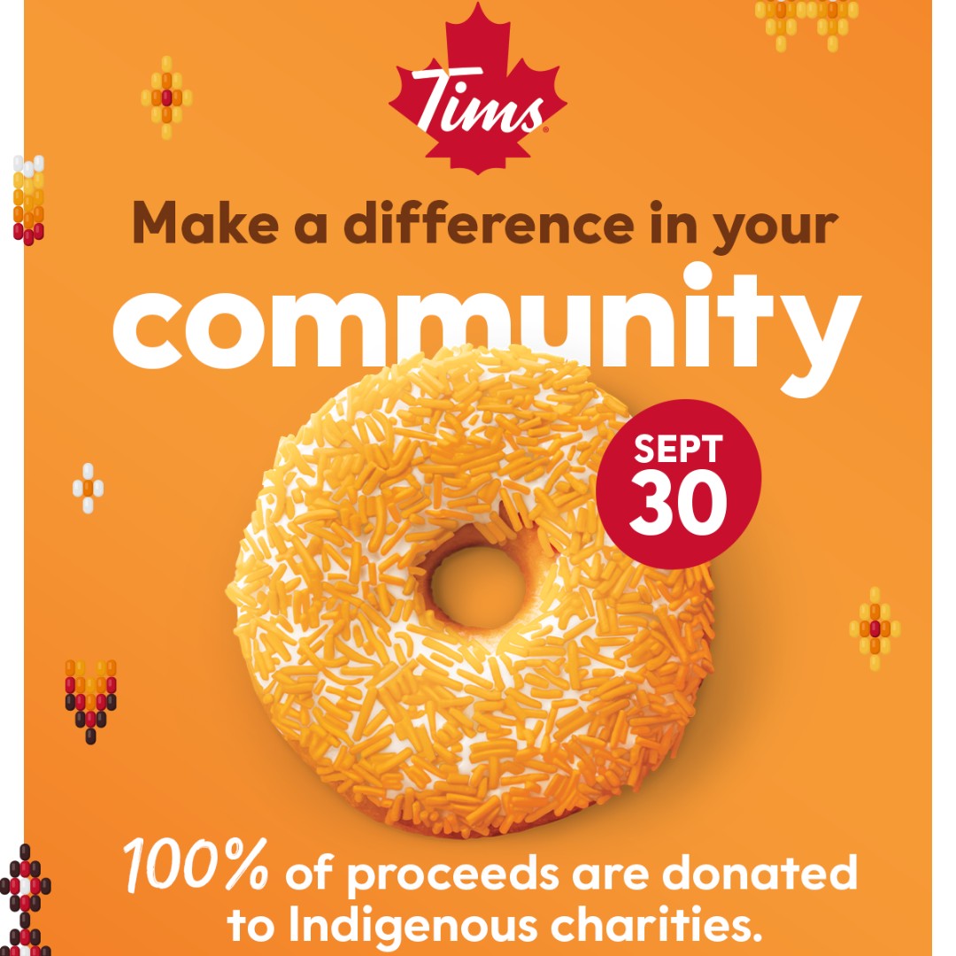 Tim Hortons and its restaurant owners throughout Canada have announced their Orange Sprinkle Donut fundraising campaign is returning on Sept 30 in support of Indigenous organizations. 100% of the proceeds will be donated to 5 Indigenous organizations, including DWF!  #DoSomething