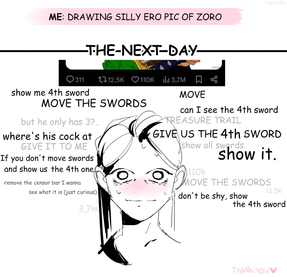 wesaier's tweet photo. Okay, I'll get you the 4th sword, I'll fight Zoro for you, guys (but the fight will take some time.....)

THANK YOU ALL, YOU'RE SO SWEET UWWW❤️❤️❤️

(I've read all the comments and laughed a lot thanks) https://t.co/j38CQeufok