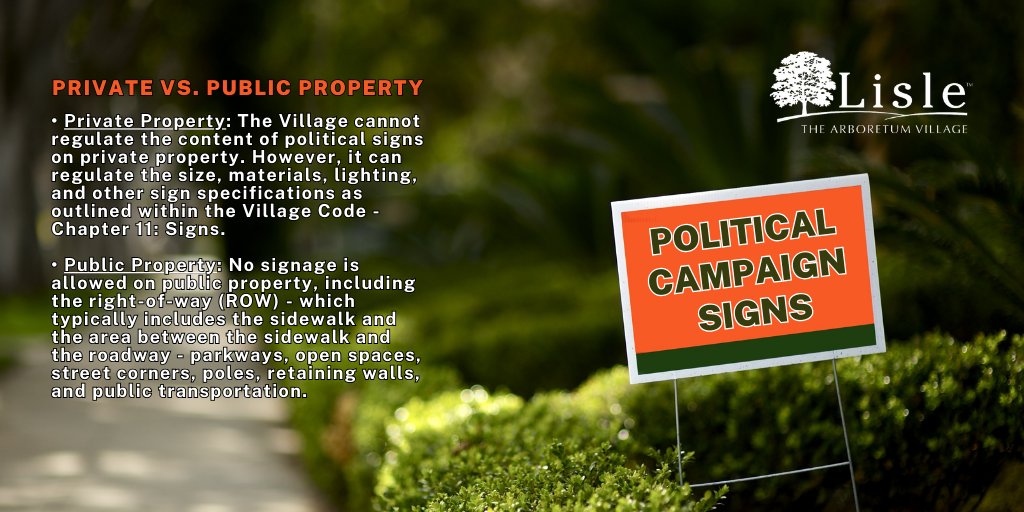 As the November 2024 General Election approaches, the Village would like to remind the public that political campaign signs are not allowed in public areas. Most commonly, signs are placed incorrectly within the right-of-way (ROW) which is prohibited. bit.ly/4gOAHwC