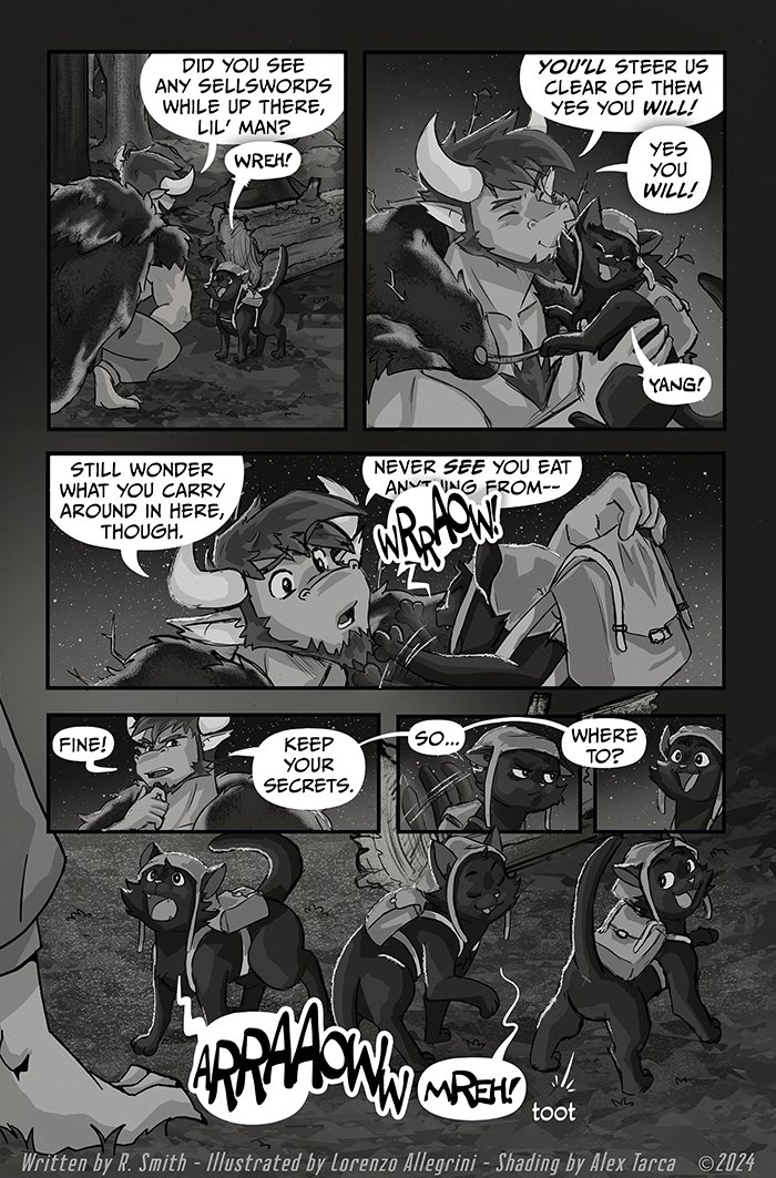 2nd page of our new Tales of Accursed Dragon page is up!
accurseddragon.com/comic/2

My favorite cats are those sound like hysterical gremlins 🐈

Art by <a href="/Alloart2/">Alloart_</a> 
Shading by <a href="/Eph_iK/">Eph 🌟</a> 

✨Patreon: patreon.com/ryancomics