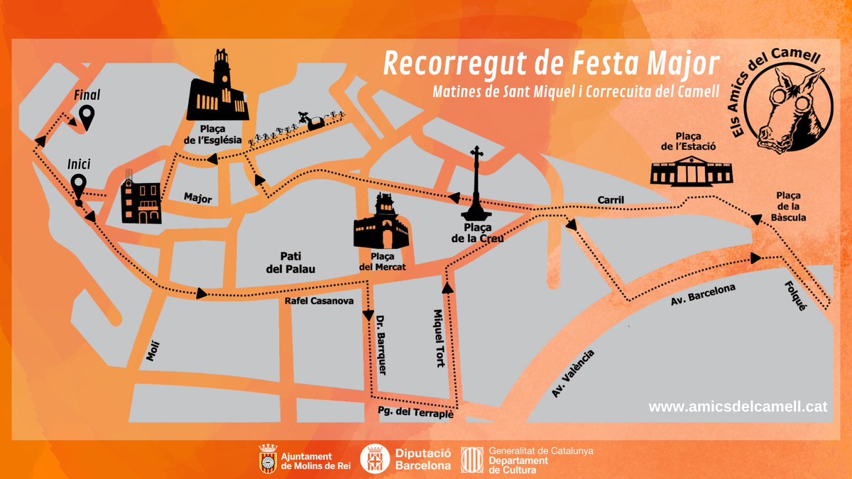 🧡 Si aquest cap de setmana tens previst venir-me a veure, aquí tens el recorregut del Correcuita i les Matines!

⚠️ 📲 Consulteu la normativa de seguretat a les meves xarxes socials, al web dels Amics del Camell amicsdelcamell.cat i al programa de la Festa Major.