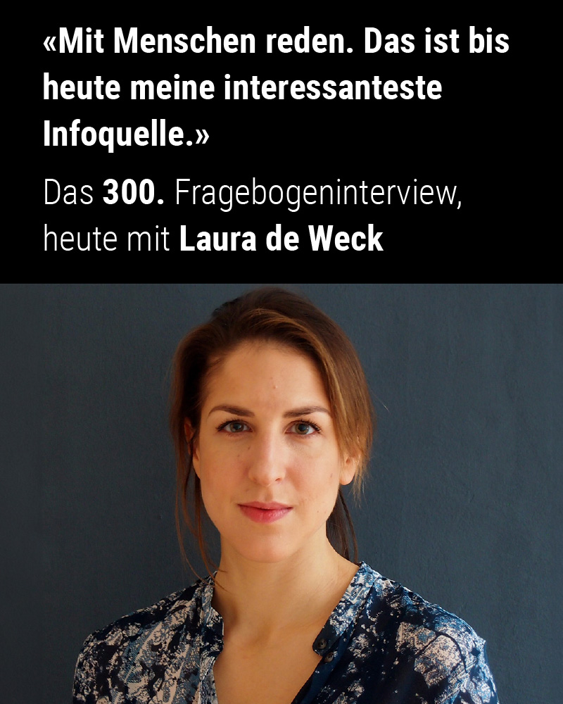 mattzehn's tweet photo. Laura De Weck: «Mit Menschen reden. Das ist bis heute meine interessanteste Infoquelle.»
Das 300. Fragebogeninterview, heute mit Laura De Weck, Dramatikerin und Moderatorin des «SRF-Literaturclub».
https://t.co/9J4PUeKTfI
#Medien #Journalismus #Digitalisierung https://t.co/rhUAKq9IQ4