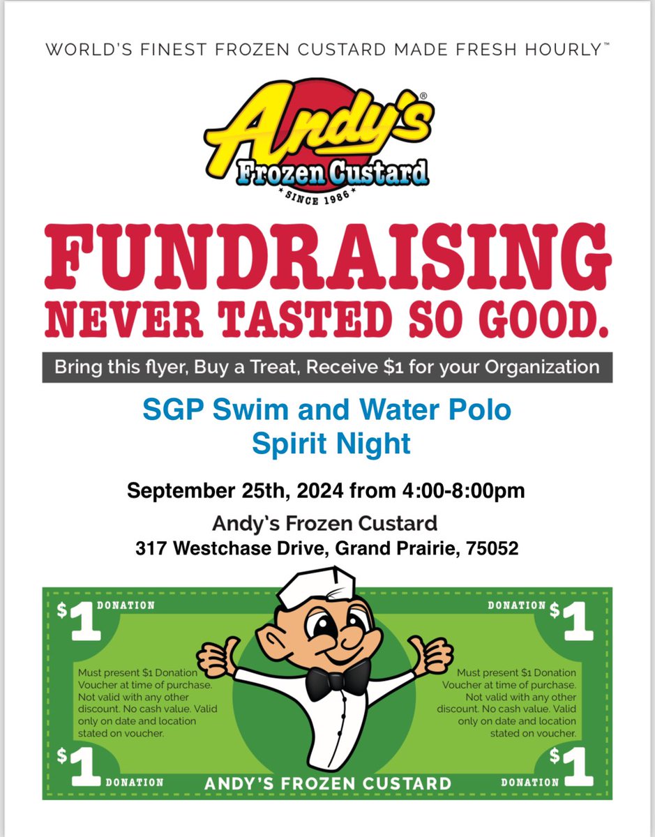 Come support SGP tonight at Andy’s. Swing by anytime between 4pm and 8pm and show them this flyer when you order.