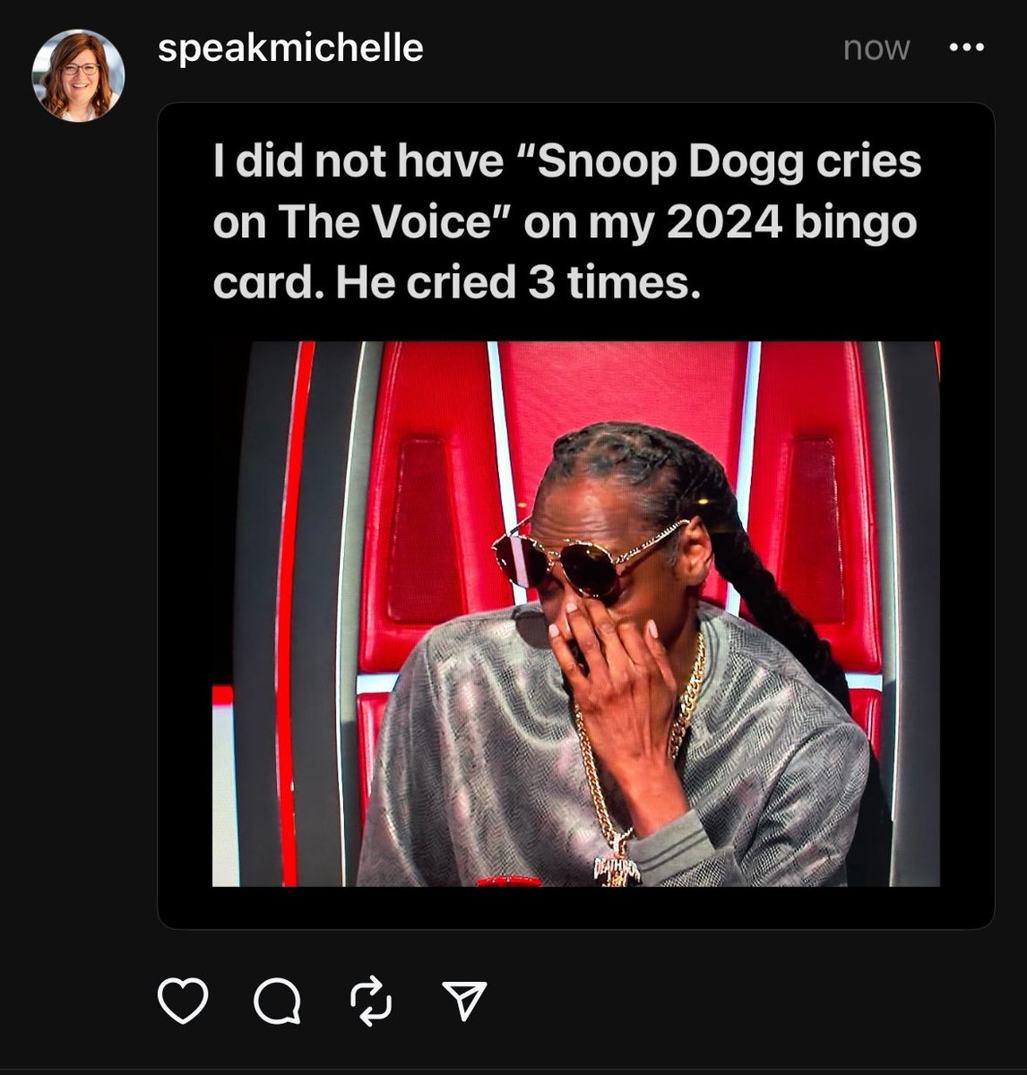 speakmichelle's tweet photo. Am I the last to know? #snoopdogg #thevoice #realmencry https://t.co/fdYka6GNze