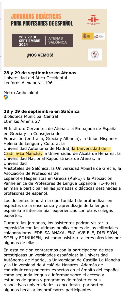 uclm_inter's tweet photo. Finalizamos la visita a Grecia en el Cervantes @ICAtenas. @uclm_es y @FundacionUCLM estarán en las Jornadas Didácticas de Español (28-29 sept) en la Univ. del Ática Occidental @uniwa_gr. Además visitamos la Acrópolis con 2 estudiantes de arquitectura de la Univ. de Hongik, Seúl. https://t.co/s8nBZBaPh5