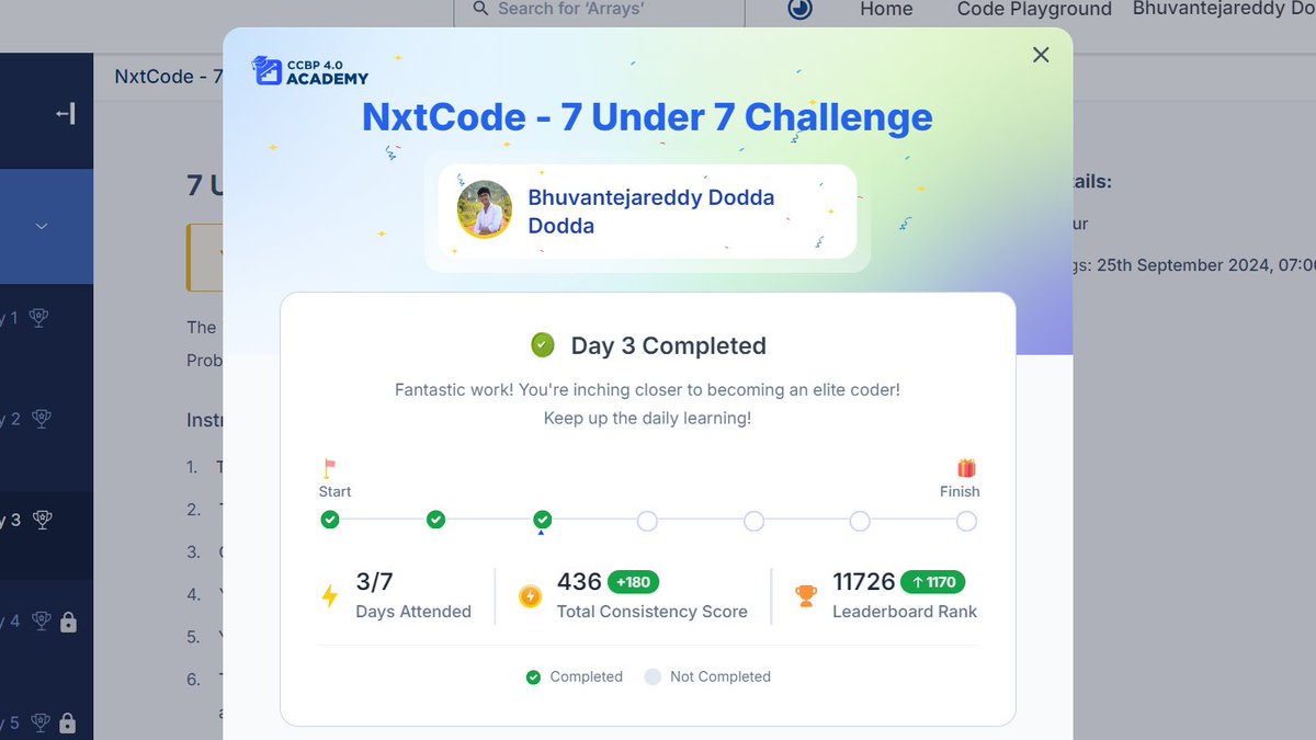 bhuvantejaredd's tweet photo. Hello #connections...

Completed #day3 of #7under7 code challenge

#ccbp

#nxtwave

#ccbpintensiveprogram

#problemsolving

#consistency https://t.co/es6nWrBQym